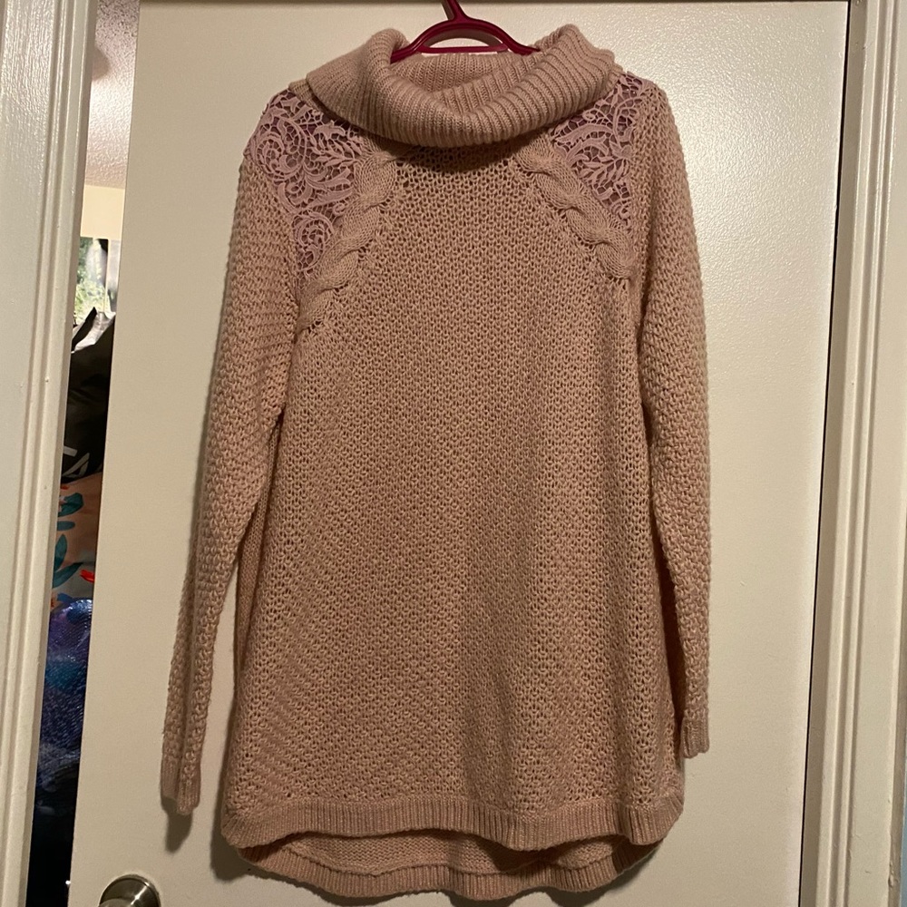 ADDITION ELLE PLUS SIZE DUSTY ROSE LACE COWL NECK